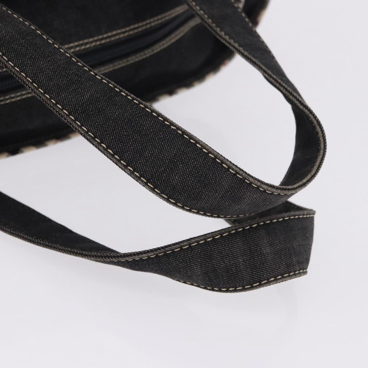 BURBERRY Nova Check Hand Bag Denim Black Silver Auth bs36454