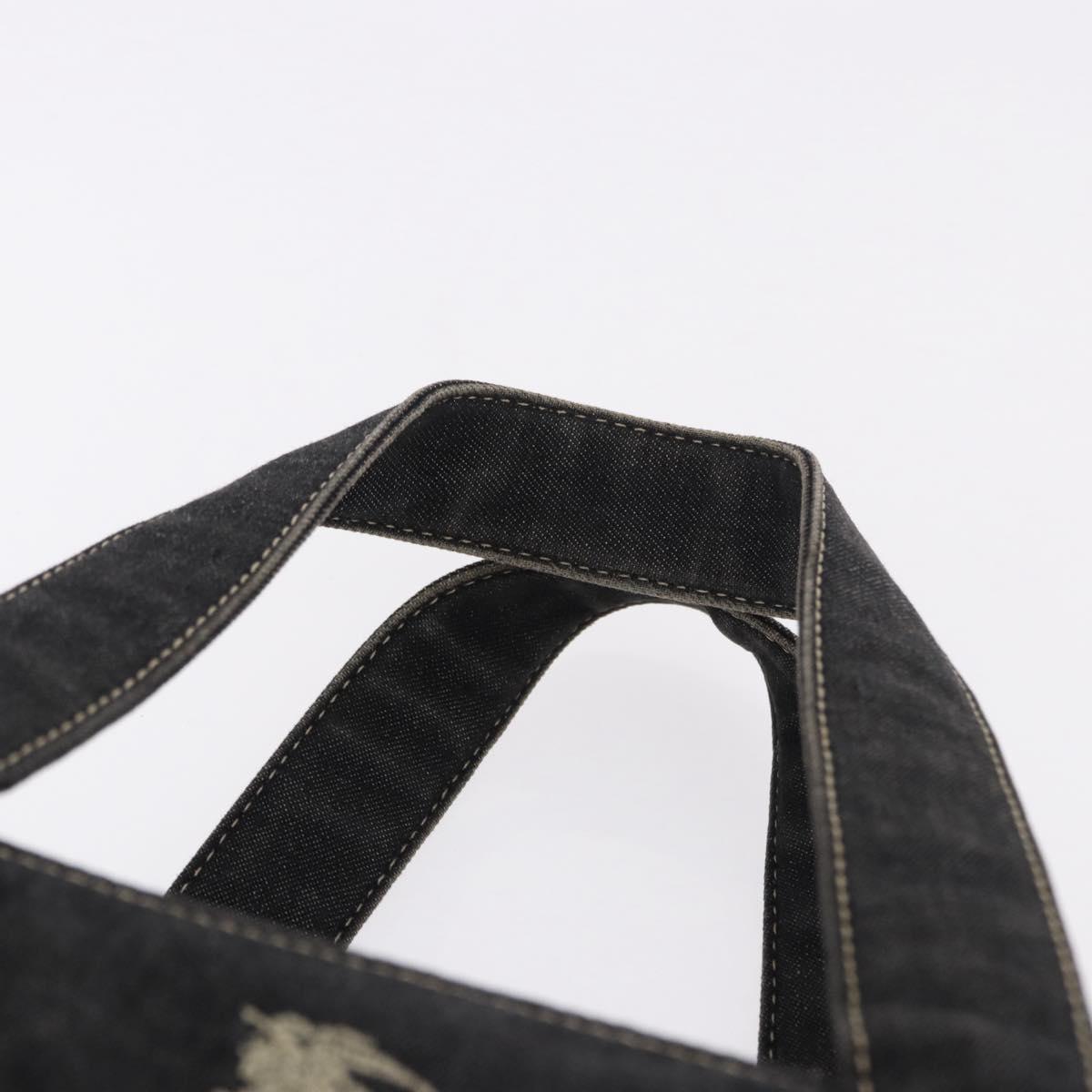 BURBERRY Nova Check Hand Bag Denim Black Silver Auth bs36454