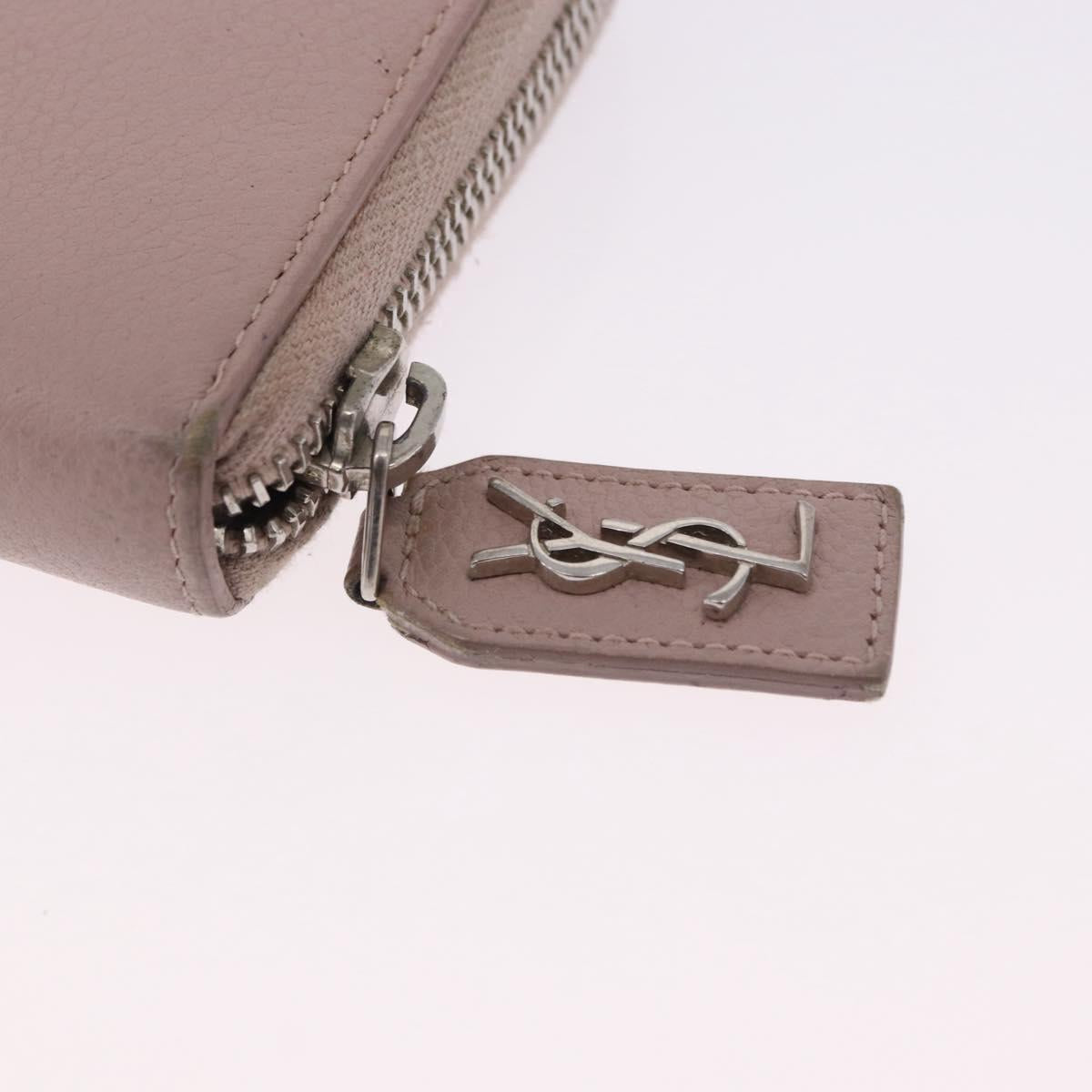 SAINT LAURENT Long Wallet Leather Beige Silver Auth bs36457