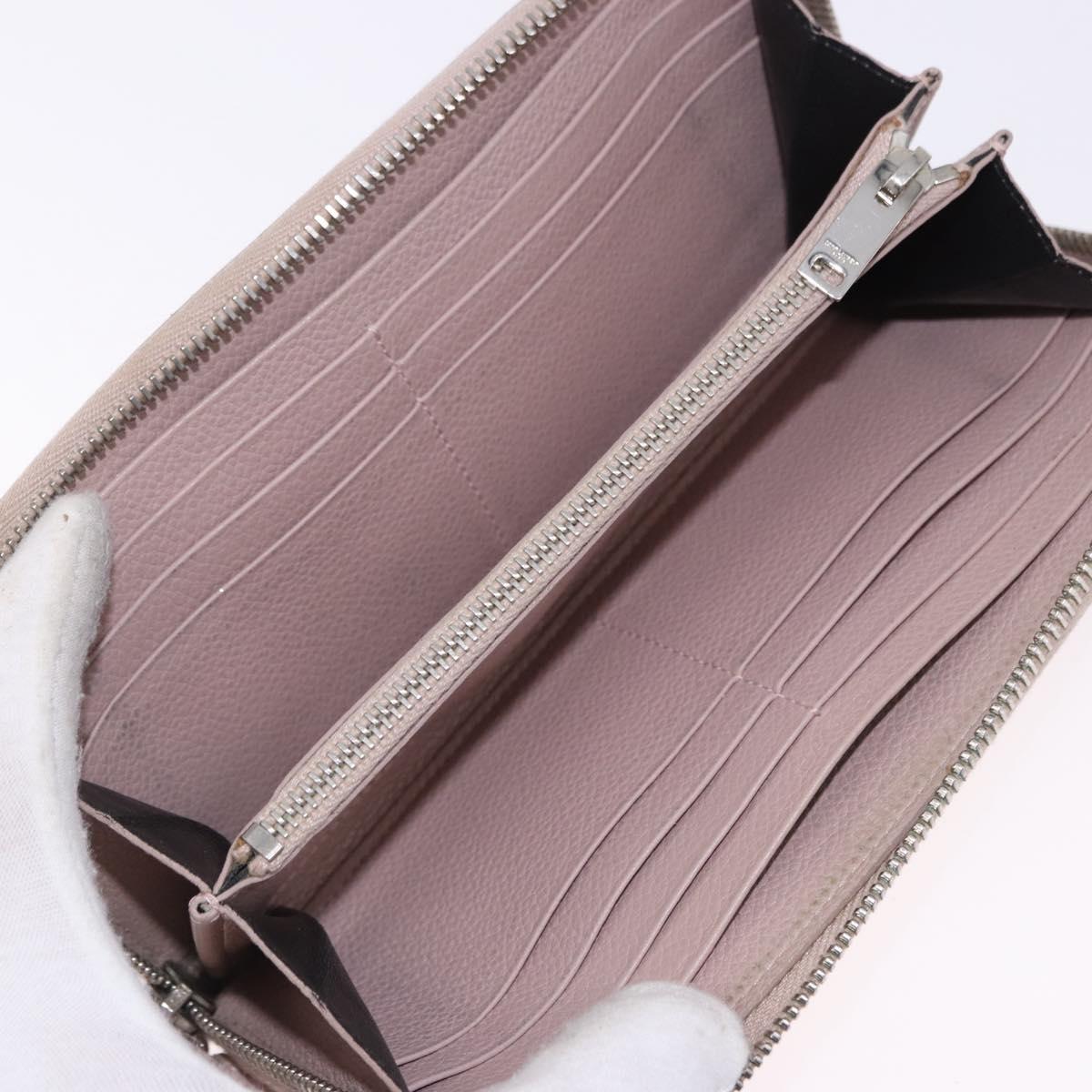 SAINT LAURENT Long Wallet Leather Beige Silver Auth bs36457