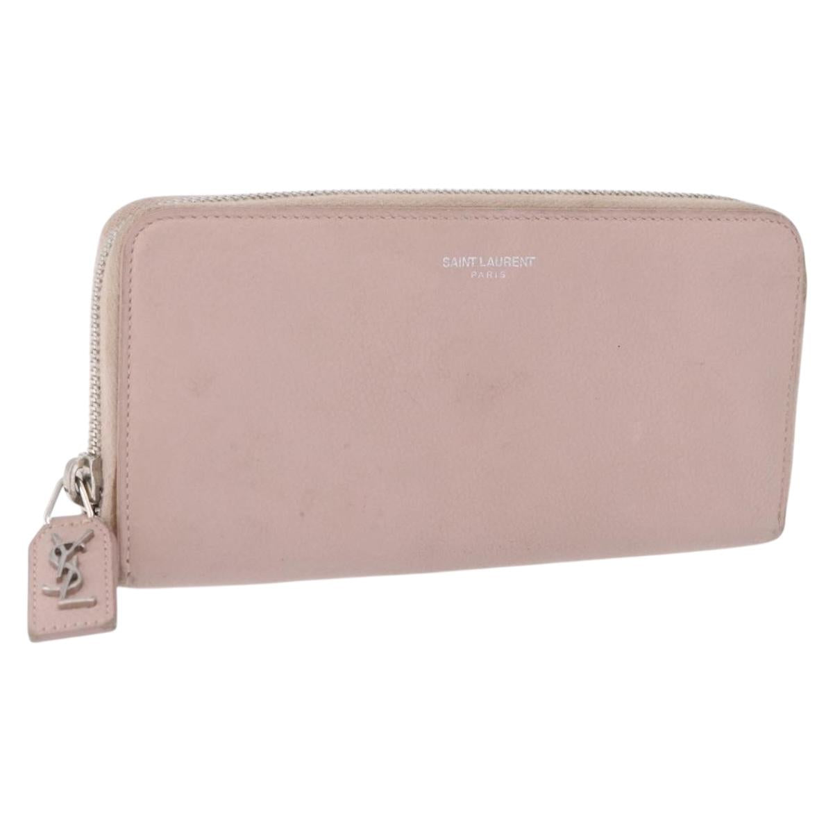 SAINT LAURENT Long Wallet Leather Beige Silver Auth bs36457