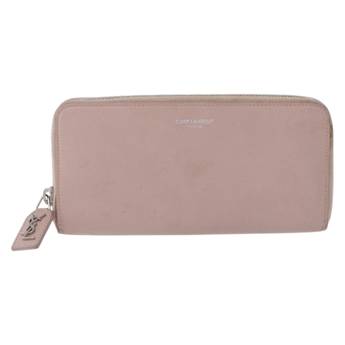 SAINT LAURENT Long Wallet Leather Beige Silver Auth bs36457