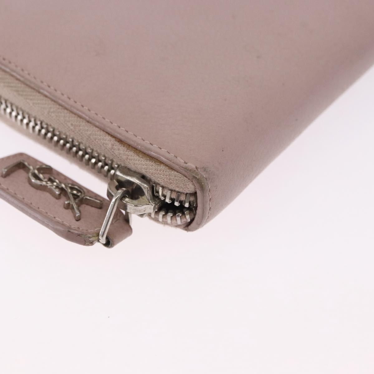 SAINT LAURENT Long Wallet Leather Beige Silver Auth bs36457