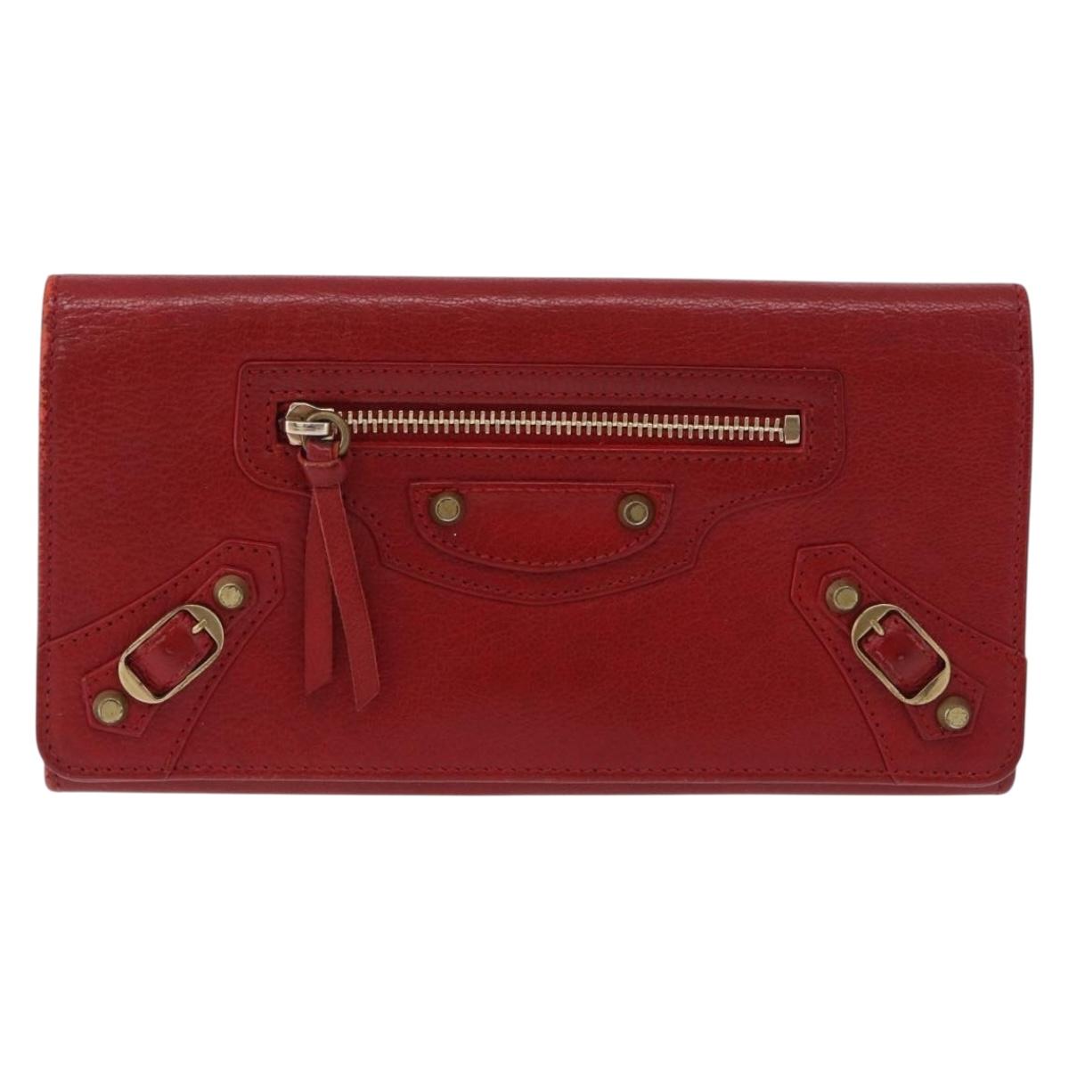 BALENCIAGA The Money Long Wallet Leather Red Gold 233599 Auth bs36458A