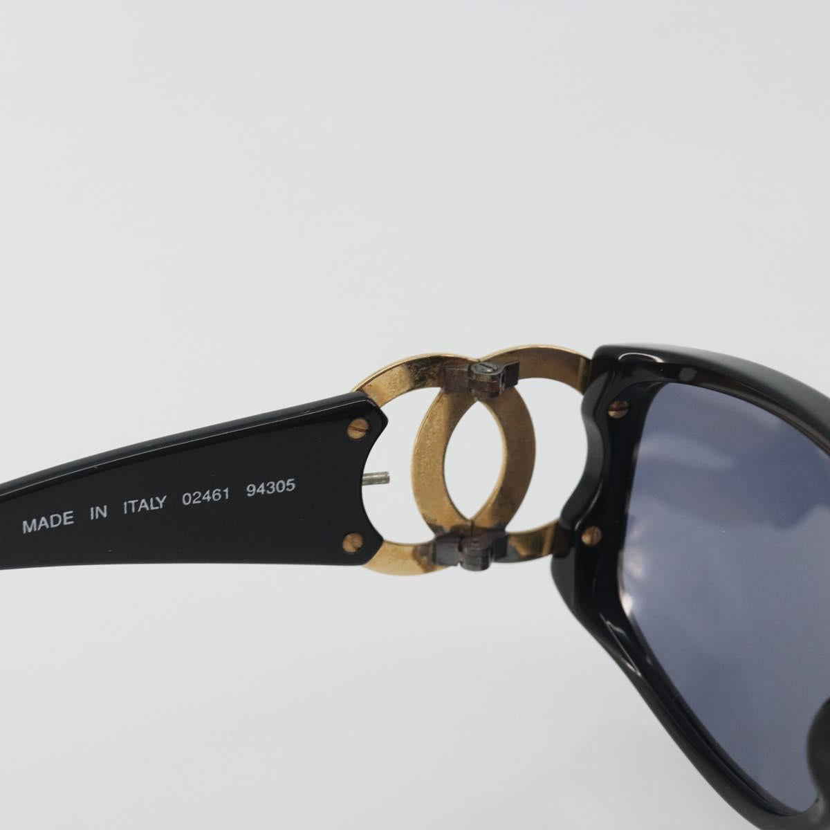 CHANEL Sunglasses Plastic Black Gold Tone CC Auth bs36459