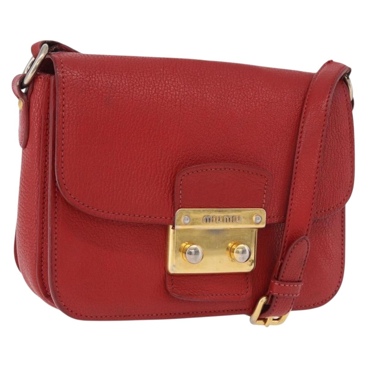 Miu Miu Shoulder Bag Leather Red Gold Auth bs36460