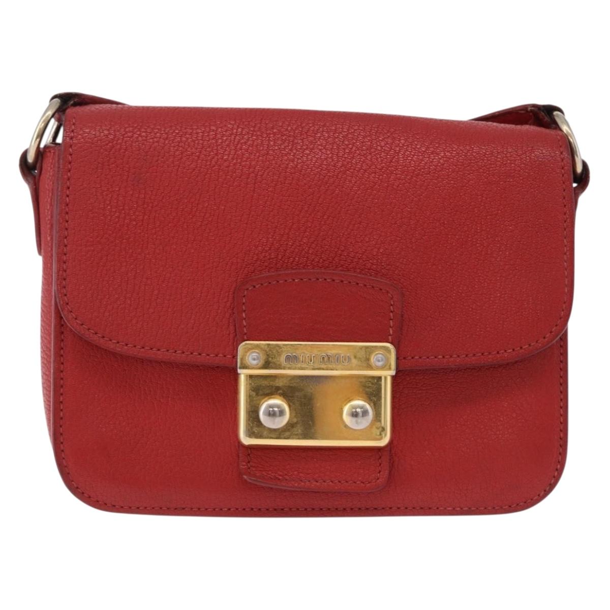 Miu Miu Shoulder Bag Leather Red Gold Auth bs36460