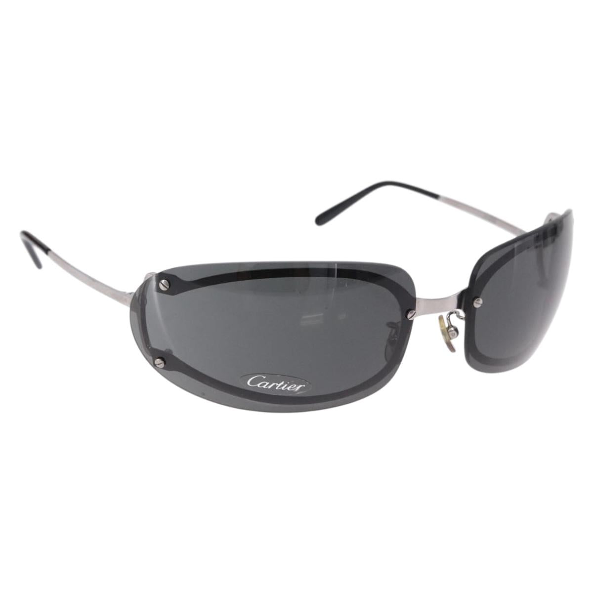 CARTIER Sunglasses Metal Black Silver Auth bs36462V