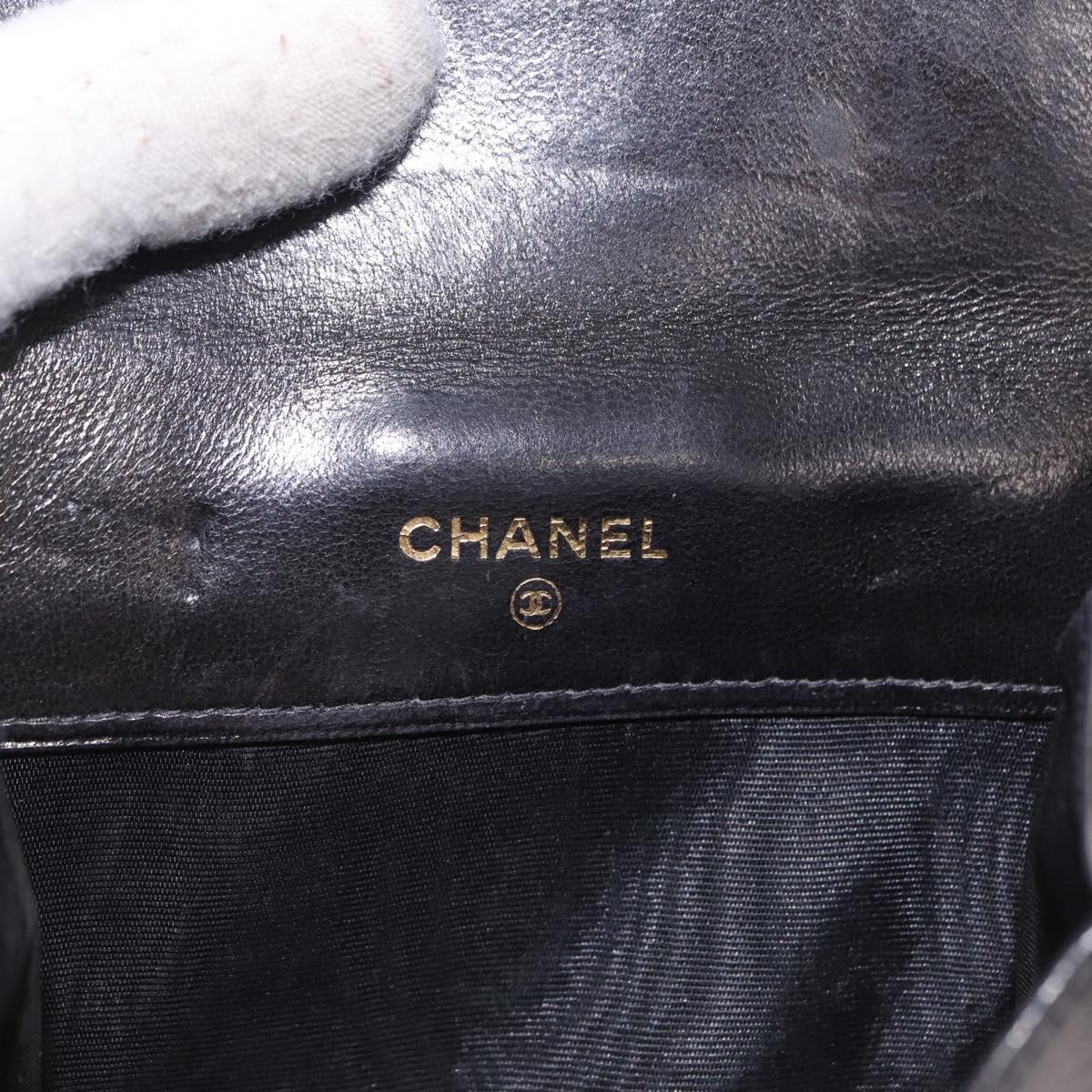 CHANEL COCO Mark Bifold Wallet Leather Black Gold CC Auth bs36464
