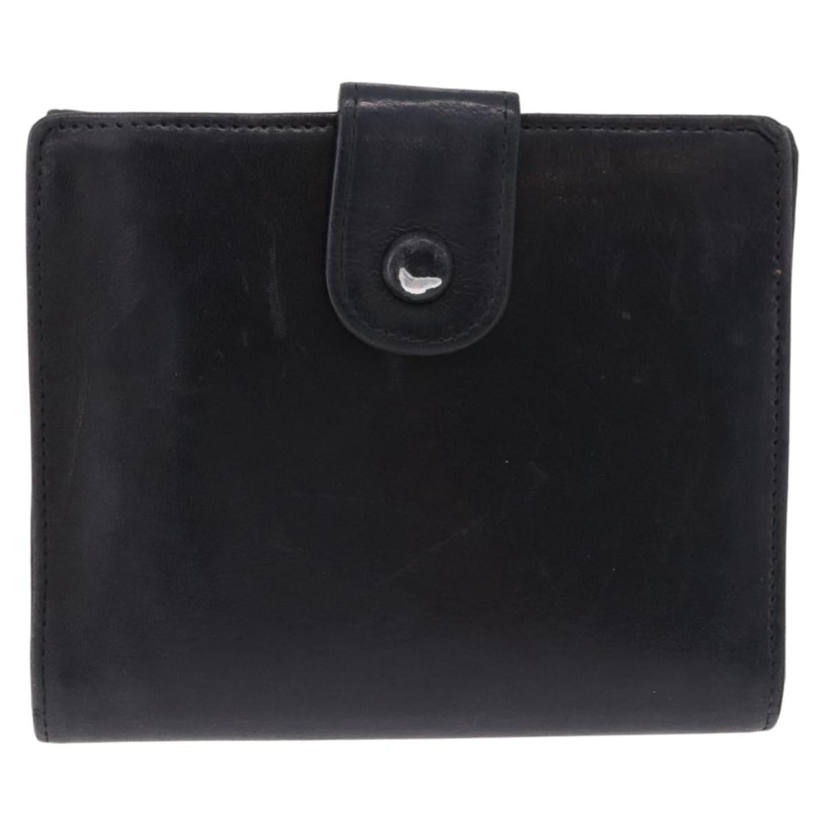CHANEL COCO Mark Bifold Wallet Leather Black Gold CC Auth bs36464