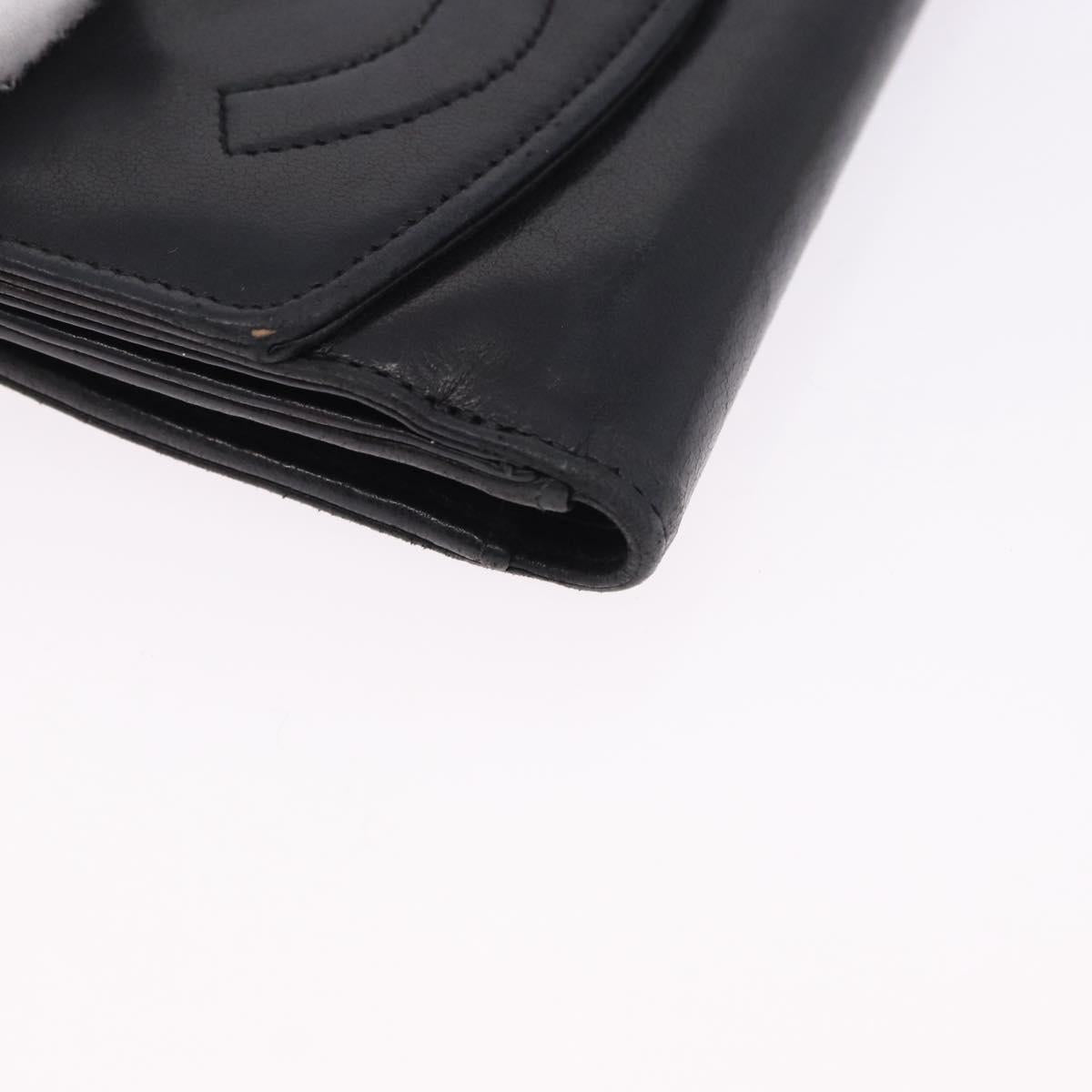 CHANEL COCO Mark Bifold Wallet Leather Black Gold CC Auth bs36464