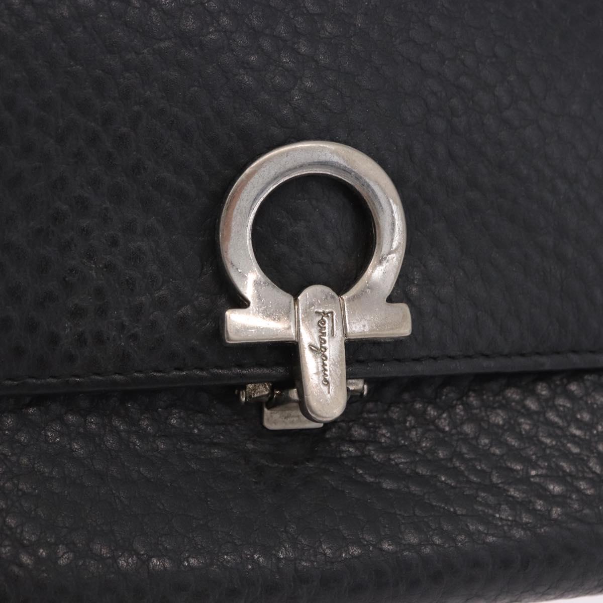 Salvatore Ferragamo Gancini Bifold Wallet Leather Black Silver Auth bs36466