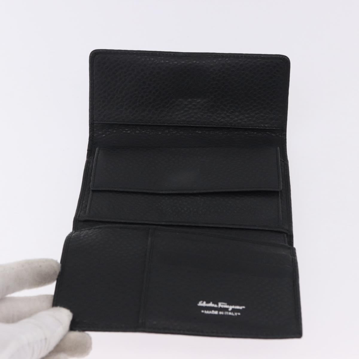 Salvatore Ferragamo Gancini Bifold Wallet Leather Black Silver Auth bs36466
