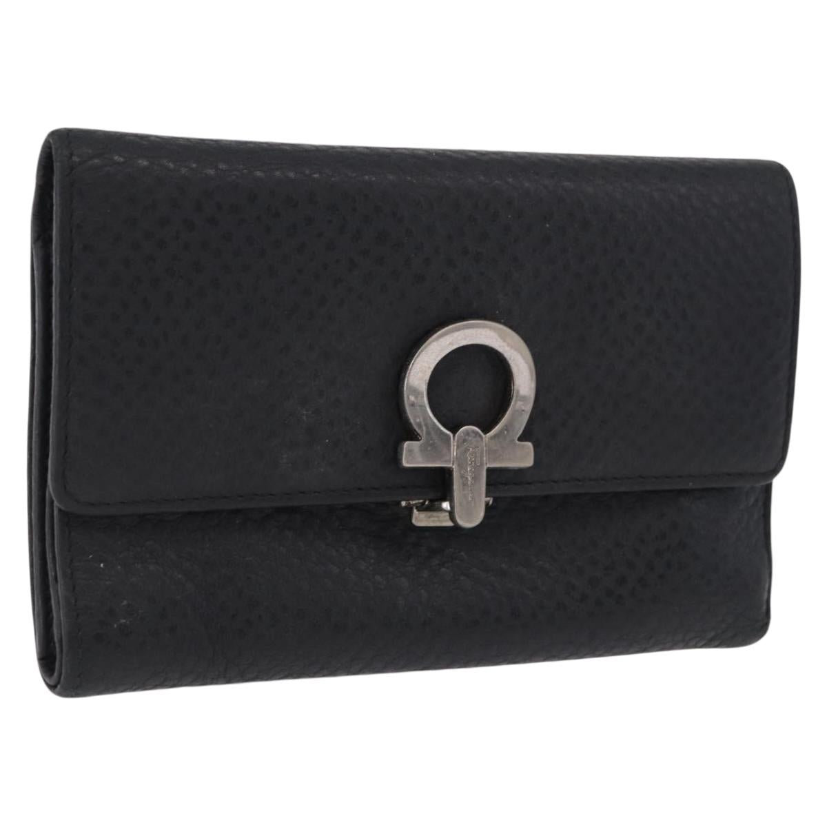 Salvatore Ferragamo Gancini Bifold Wallet Leather Black Silver Auth bs36466