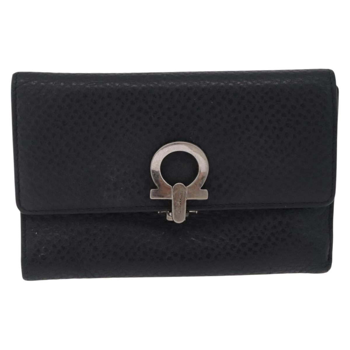 Salvatore Ferragamo Gancini Bifold Wallet Leather Black Silver Auth bs36466