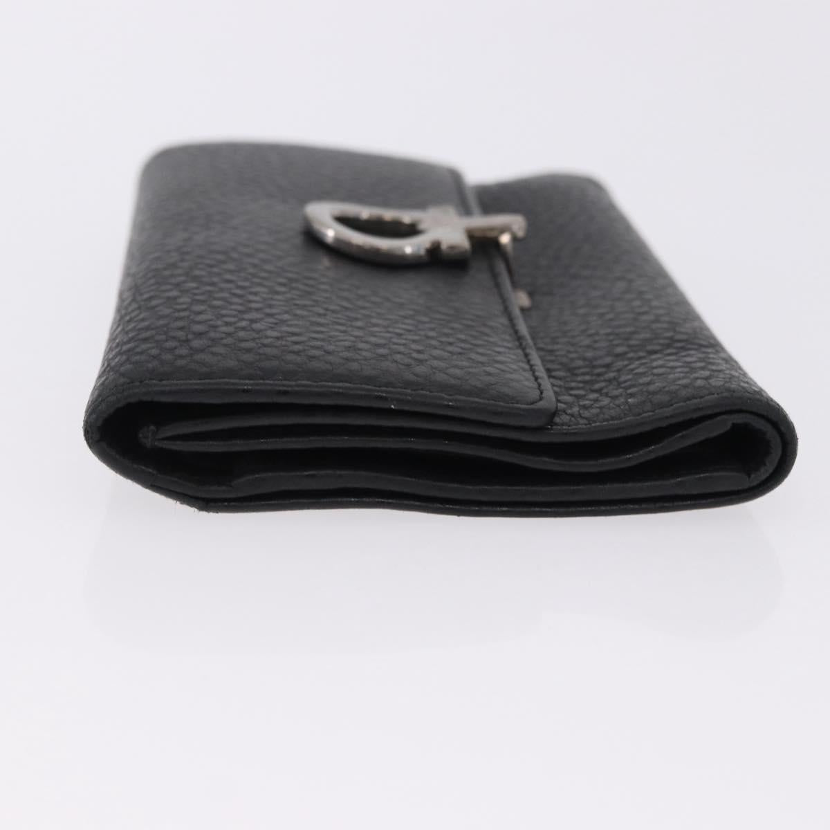 Salvatore Ferragamo Gancini Bifold Wallet Leather Black Silver Auth bs36466