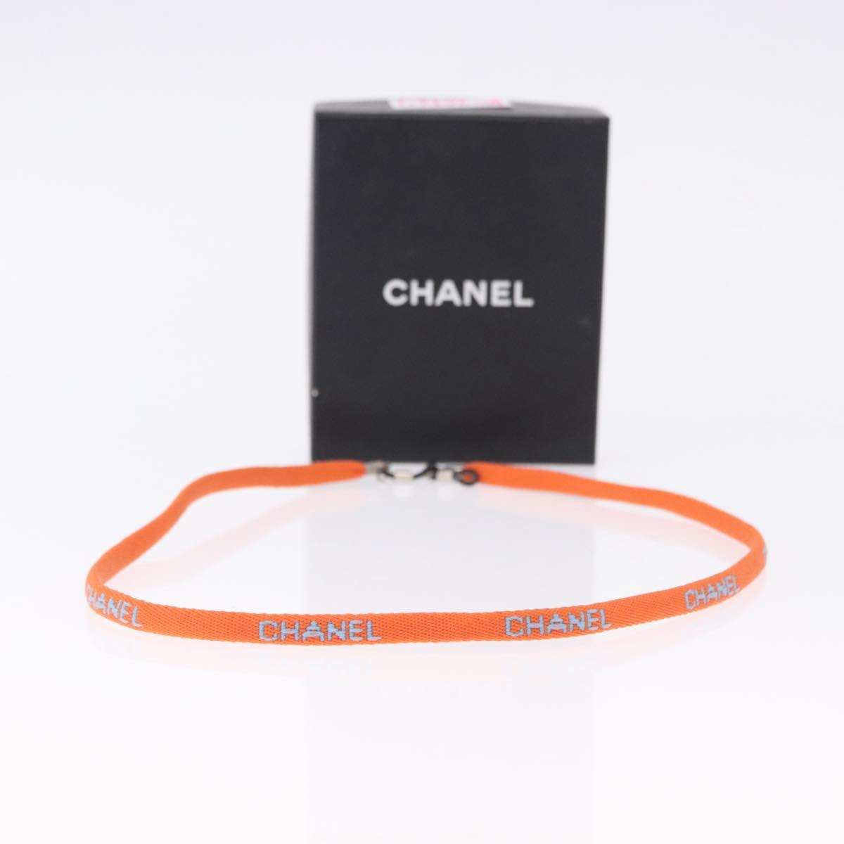 CHANEL Glasses Strap Canvas Orange Silver CC Auth bs36467