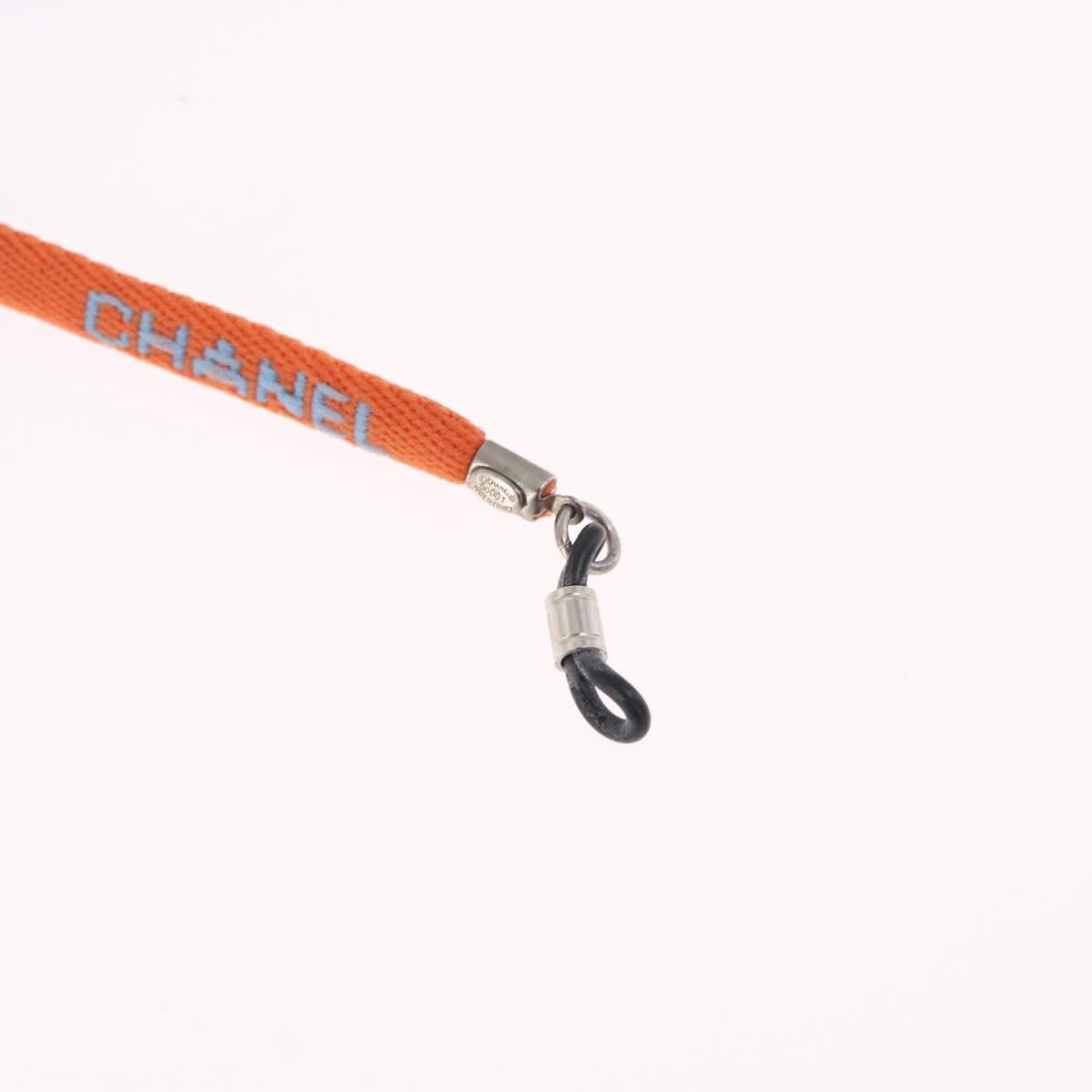CHANEL Glasses Strap Canvas Orange Silver CC Auth bs36467