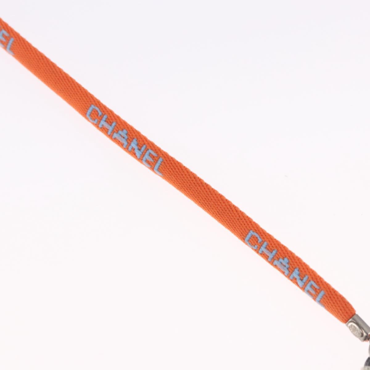 CHANEL Glasses Strap Canvas Orange Silver CC Auth bs36467