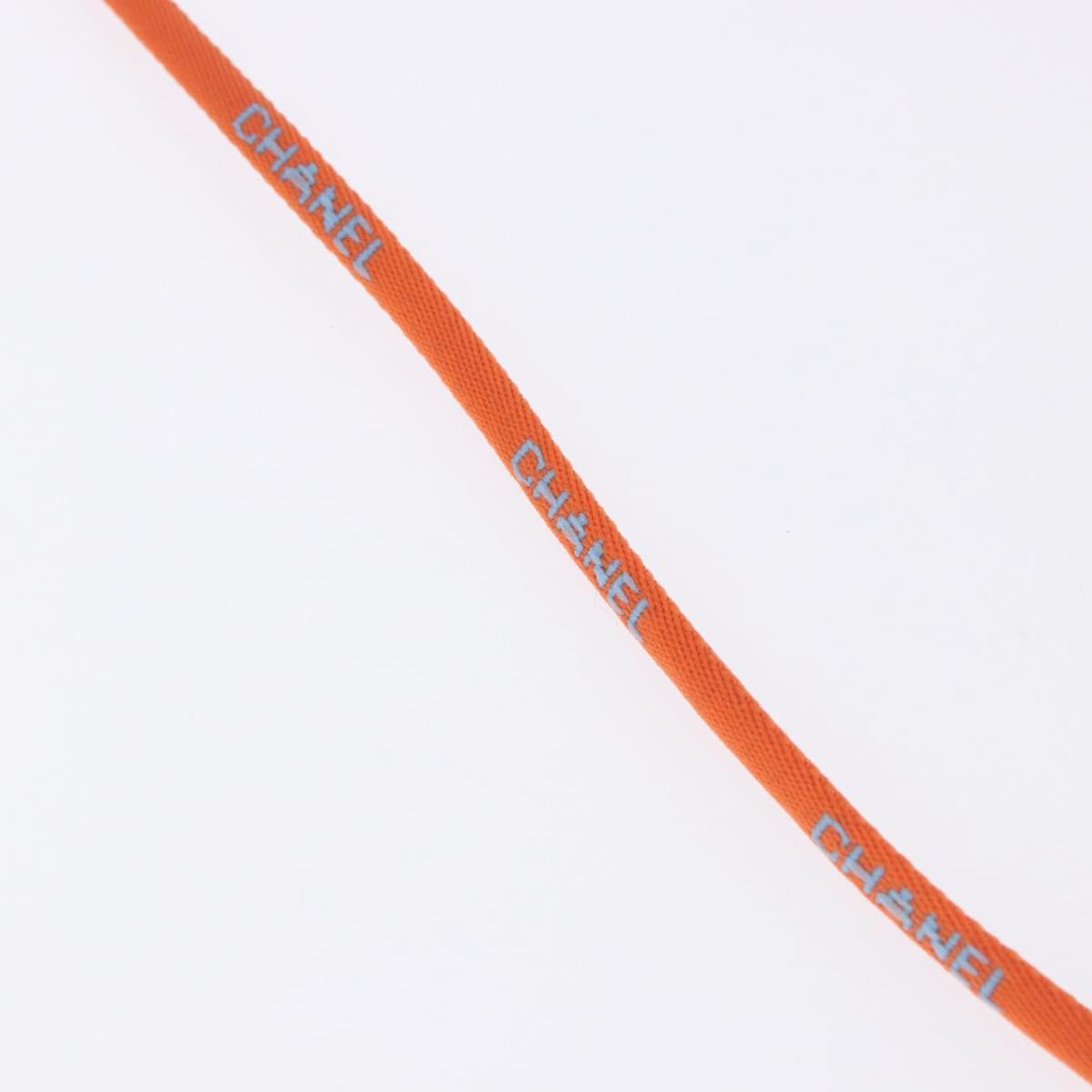 CHANEL Glasses Strap Canvas Orange Silver CC Auth bs36467