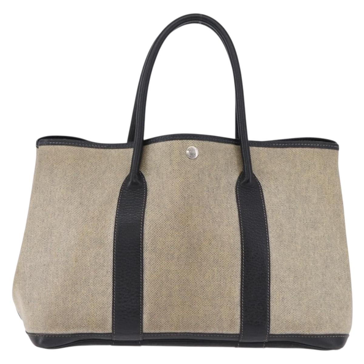 CHANEL Garden Party PM Tote Bag Coated Canvas Beige Silver CC Auth bs36468