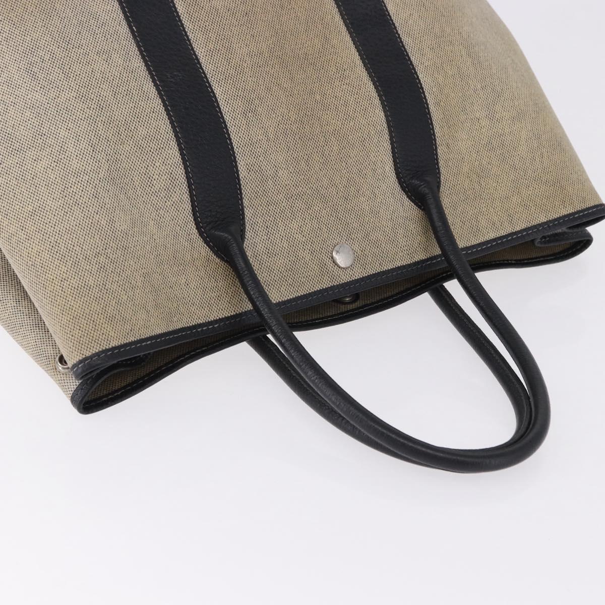 CHANEL Garden Party PM Tote Bag Coated Canvas Beige Silver CC Auth bs36468