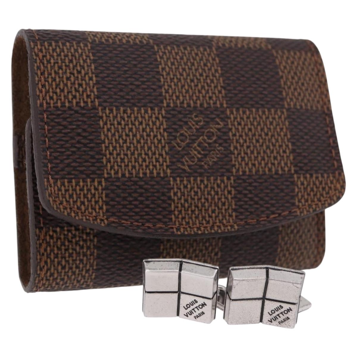LOUIS VUITTON Damier Ebene Buton de Manchette Cuffs Metal LV Auth bs36471