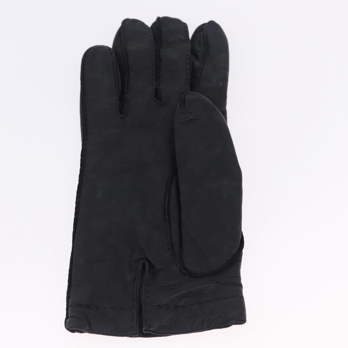 HERMES Gloves Lamb Skin Black Auth bs36480