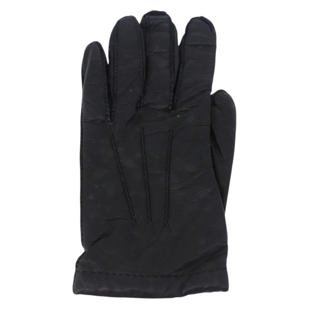 HERMES Gloves Lamb Skin Black Auth bs36480