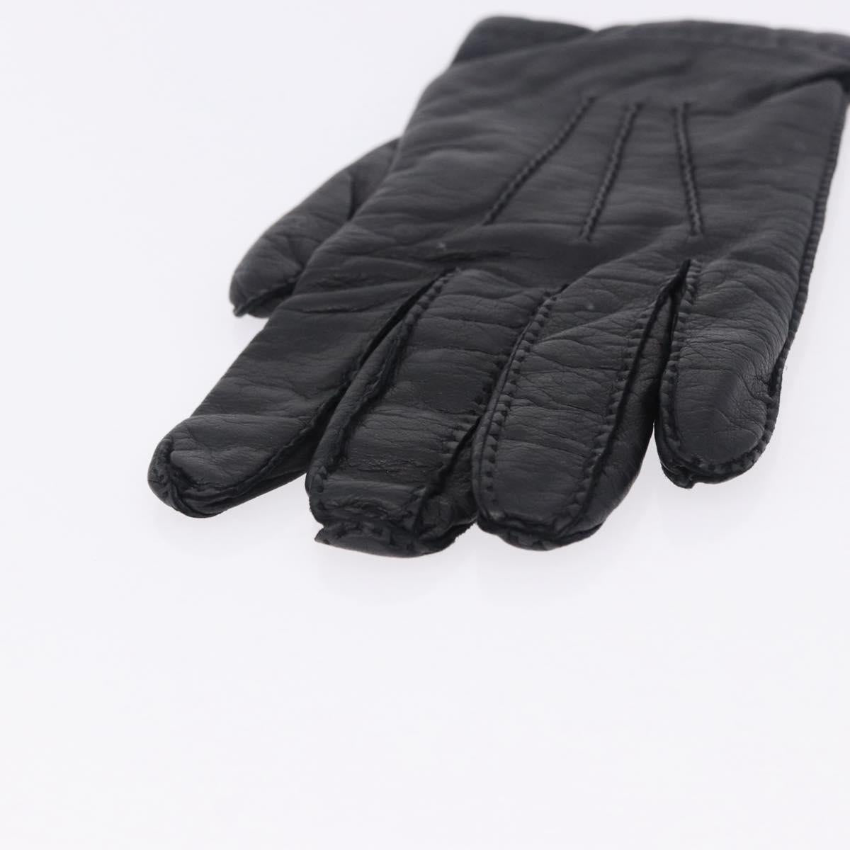 HERMES Gloves Lamb Skin Black Auth bs36480