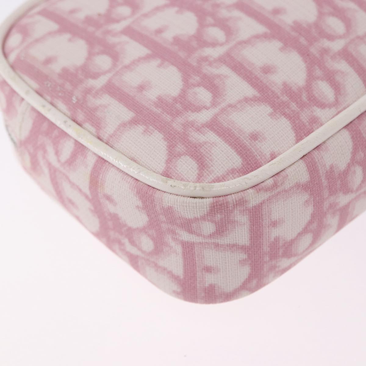 Christian Dior Trotter Canvas Pouch PVC Pink Silver Auth bs36488