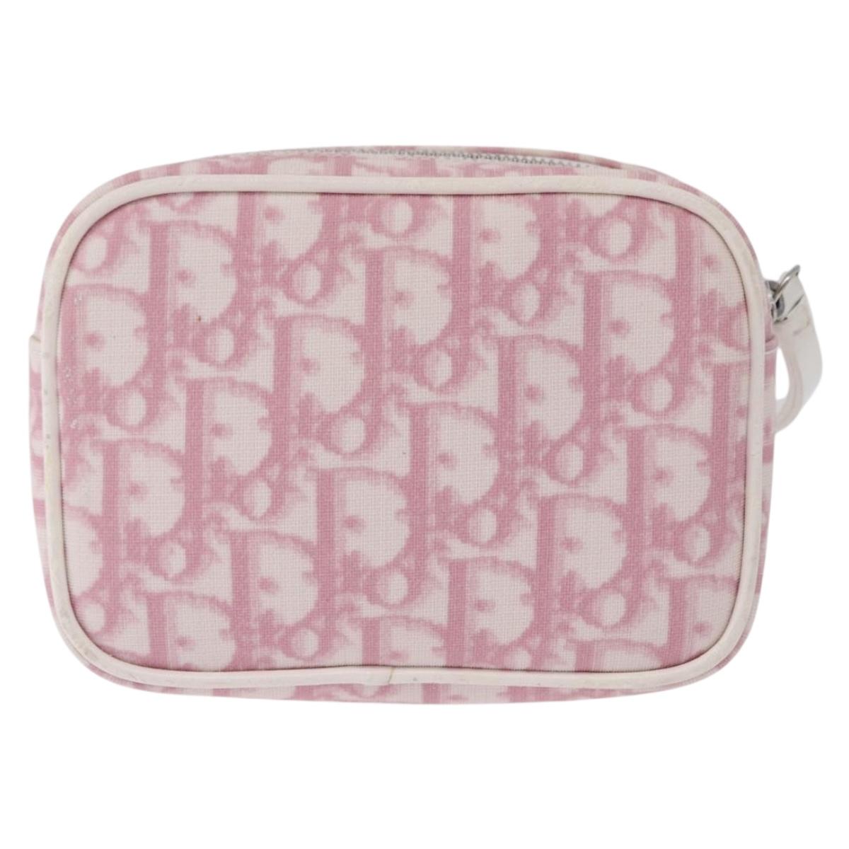 Christian Dior Trotter Canvas Pouch PVC Pink Silver Auth bs36488