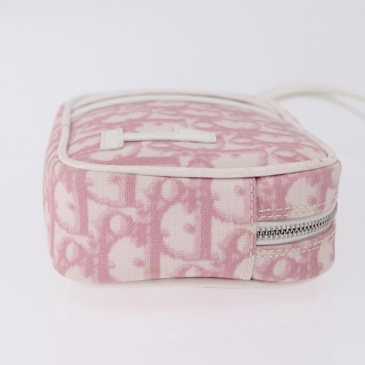 Christian Dior Trotter Canvas Pouch PVC Pink Silver Auth bs36488
