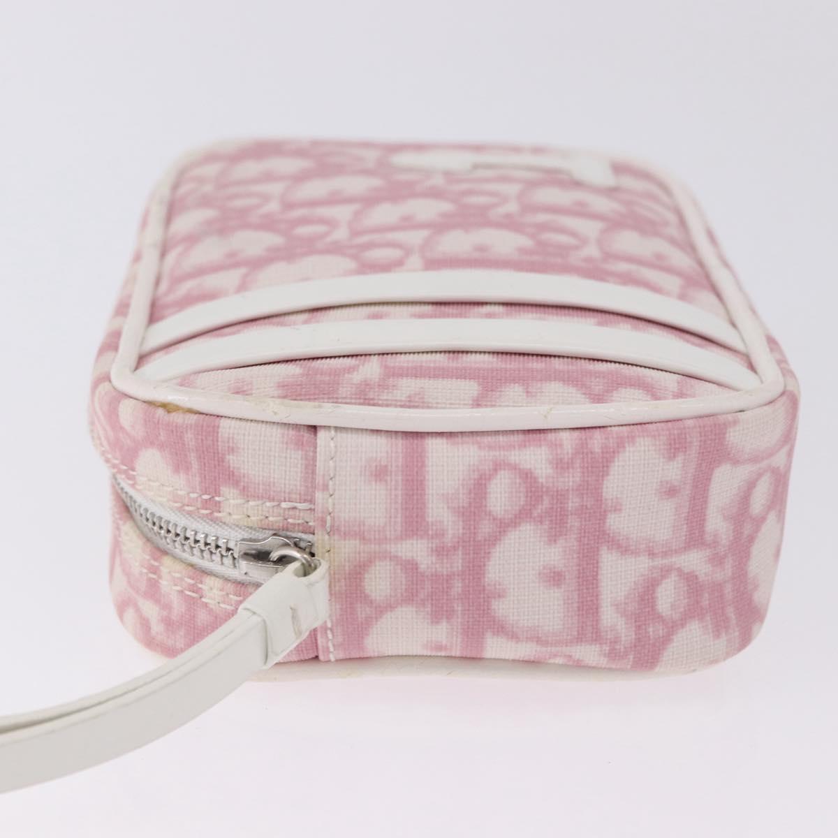 Christian Dior Trotter Canvas Pouch PVC Pink Silver Auth bs36488