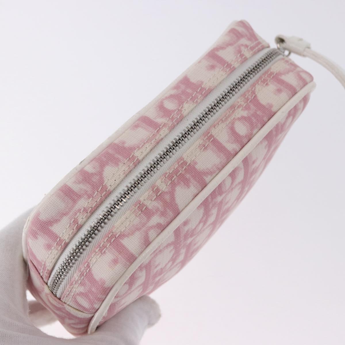 Christian Dior Trotter Canvas Pouch PVC Pink Silver Auth bs36488