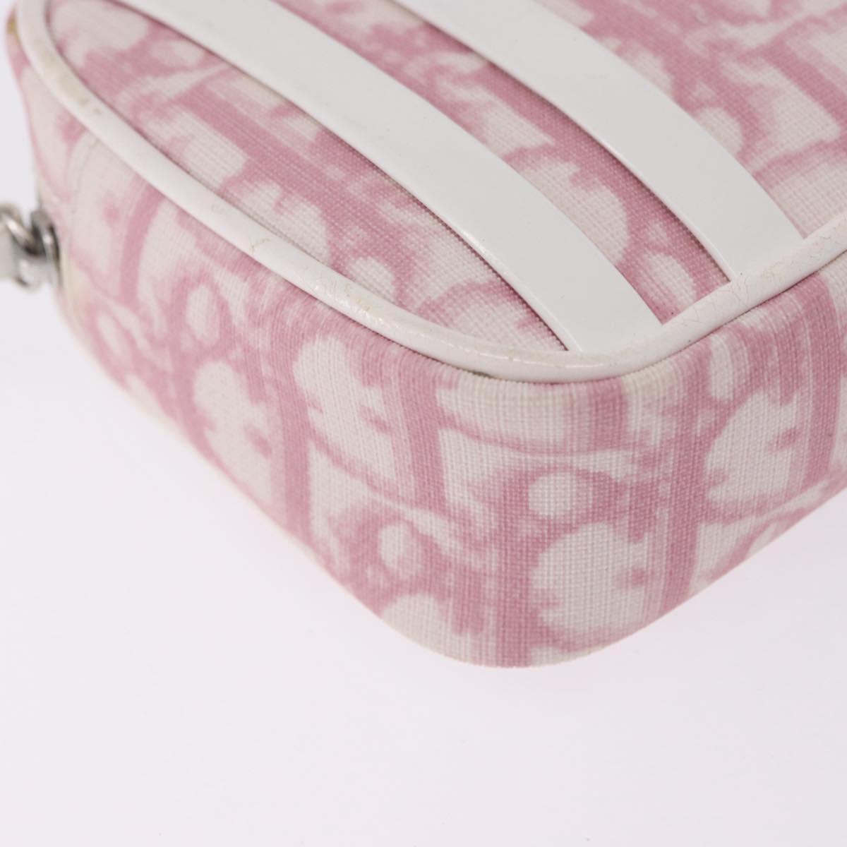 Christian Dior Trotter Canvas Pouch PVC Pink Silver Auth bs36488