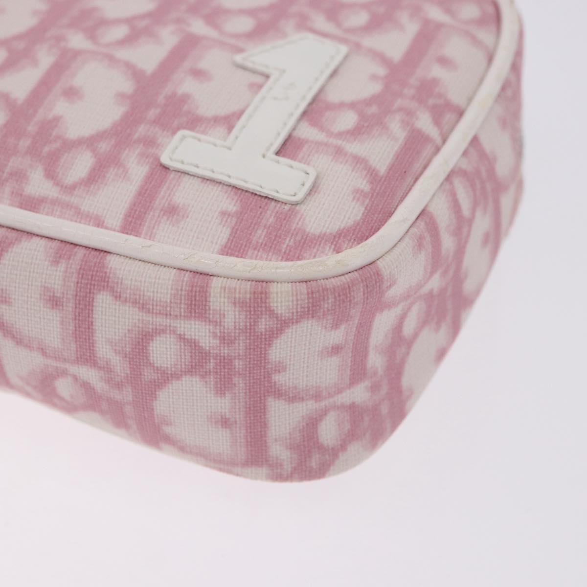 Christian Dior Trotter Canvas Pouch PVC Pink Silver Auth bs36488