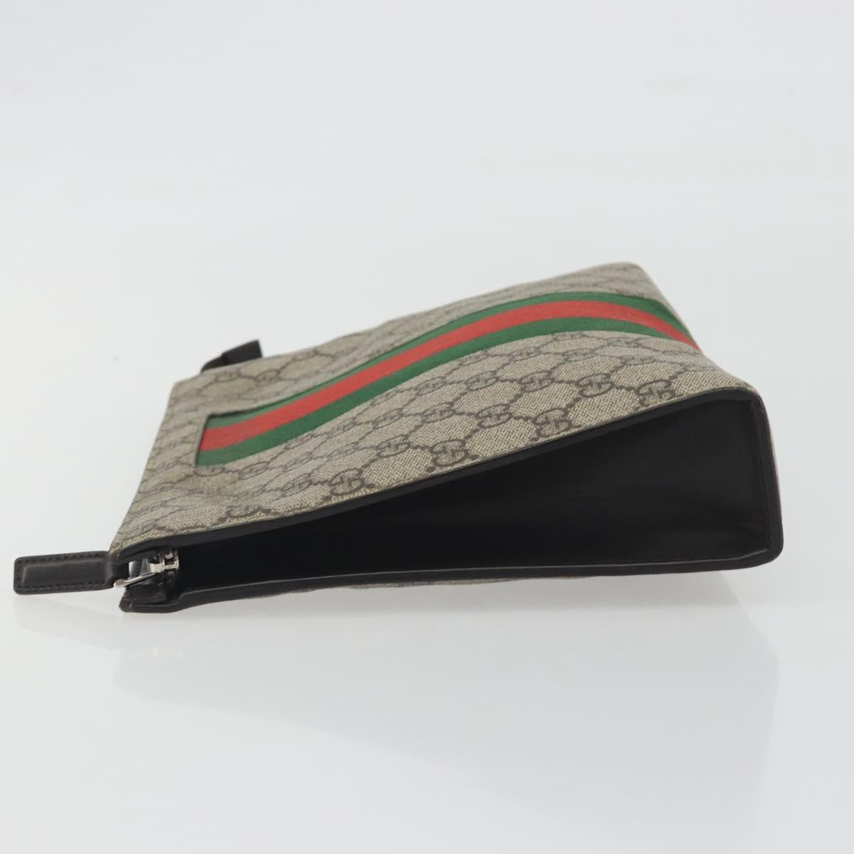 GUCCI GG Supreme Web Sherry Line Clutch Bag PVC Beige Silver 475316 Auth bs36489