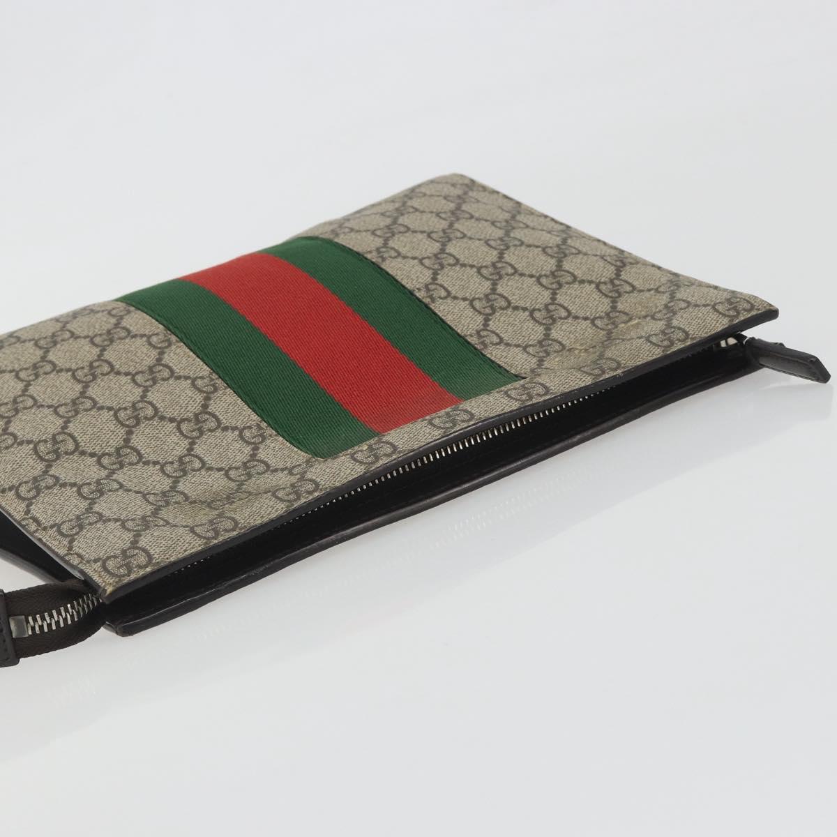 GUCCI GG Supreme Web Sherry Line Clutch Bag PVC Beige Silver 475316 Auth bs36489