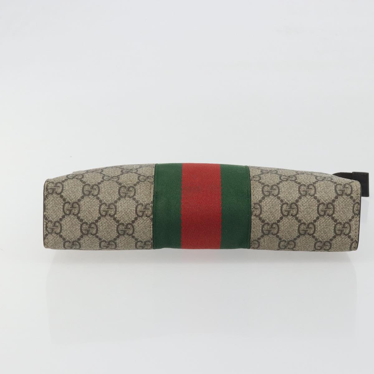 GUCCI GG Supreme Web Sherry Line Clutch Bag PVC Beige Silver 475316 Auth bs36489