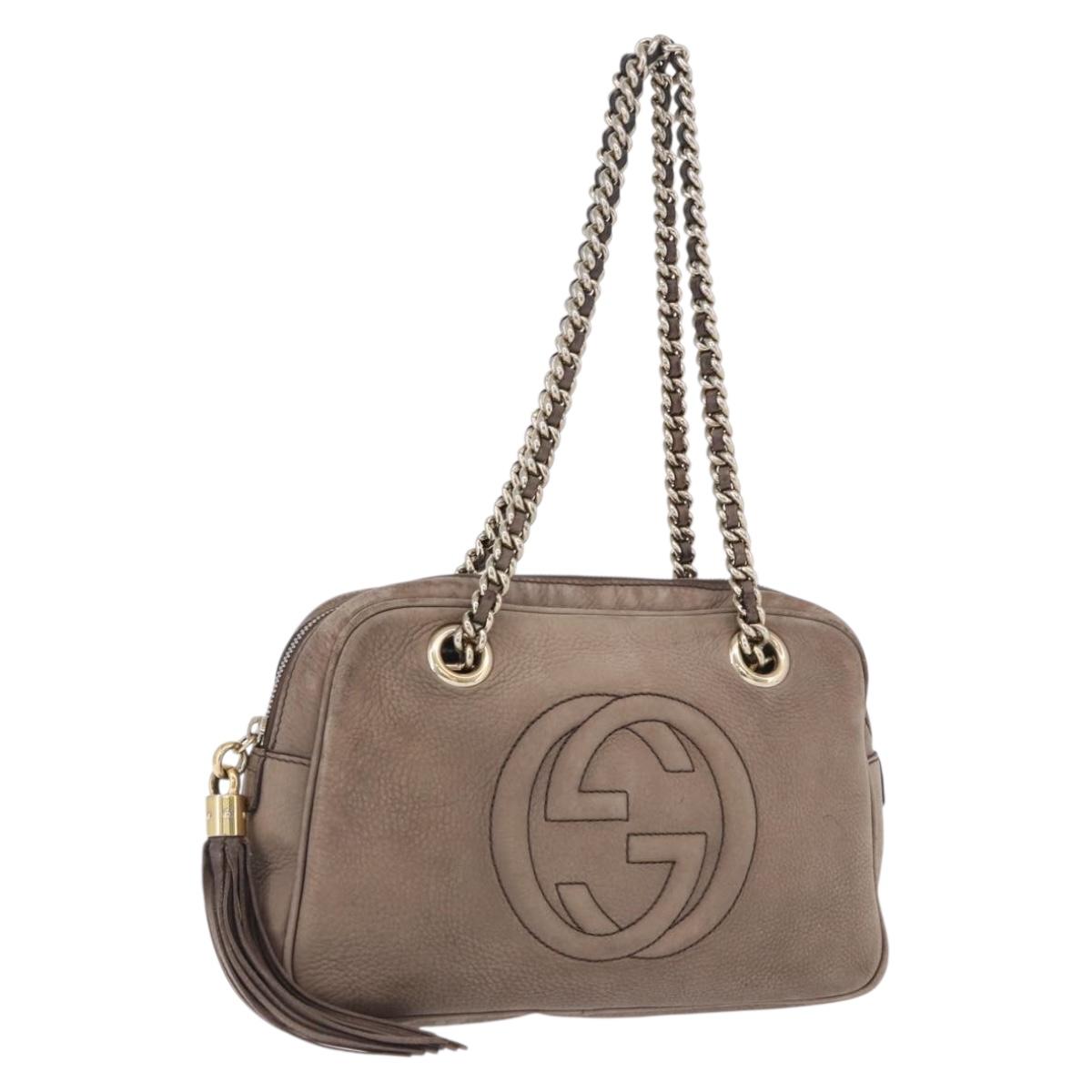 GUCCI Interlocking Shoulder Bag Leather Beige Gold 308983 Auth bs36491