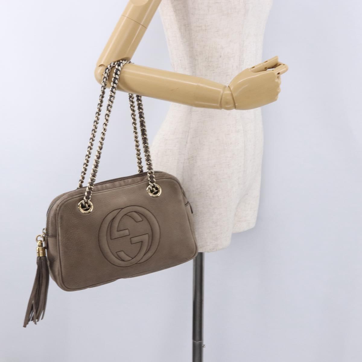 GUCCI Interlocking Shoulder Bag Leather Beige Gold 308983 Auth bs36491