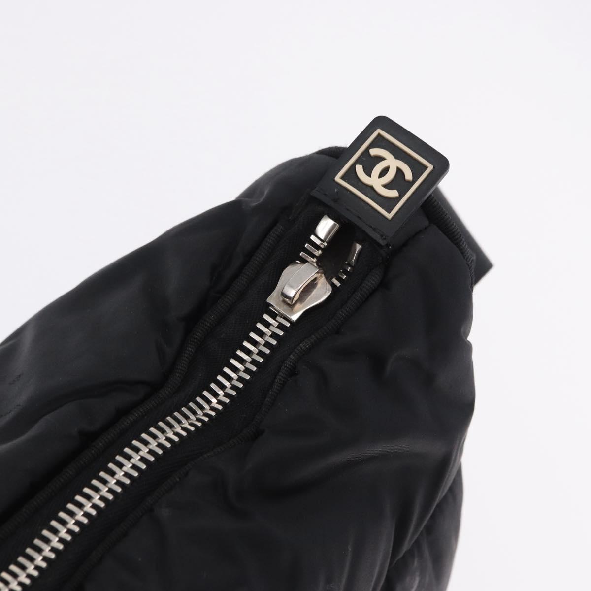 CHANEL Sports Line Shoulder Bag Nylon Black Silver CC Auth bs36495