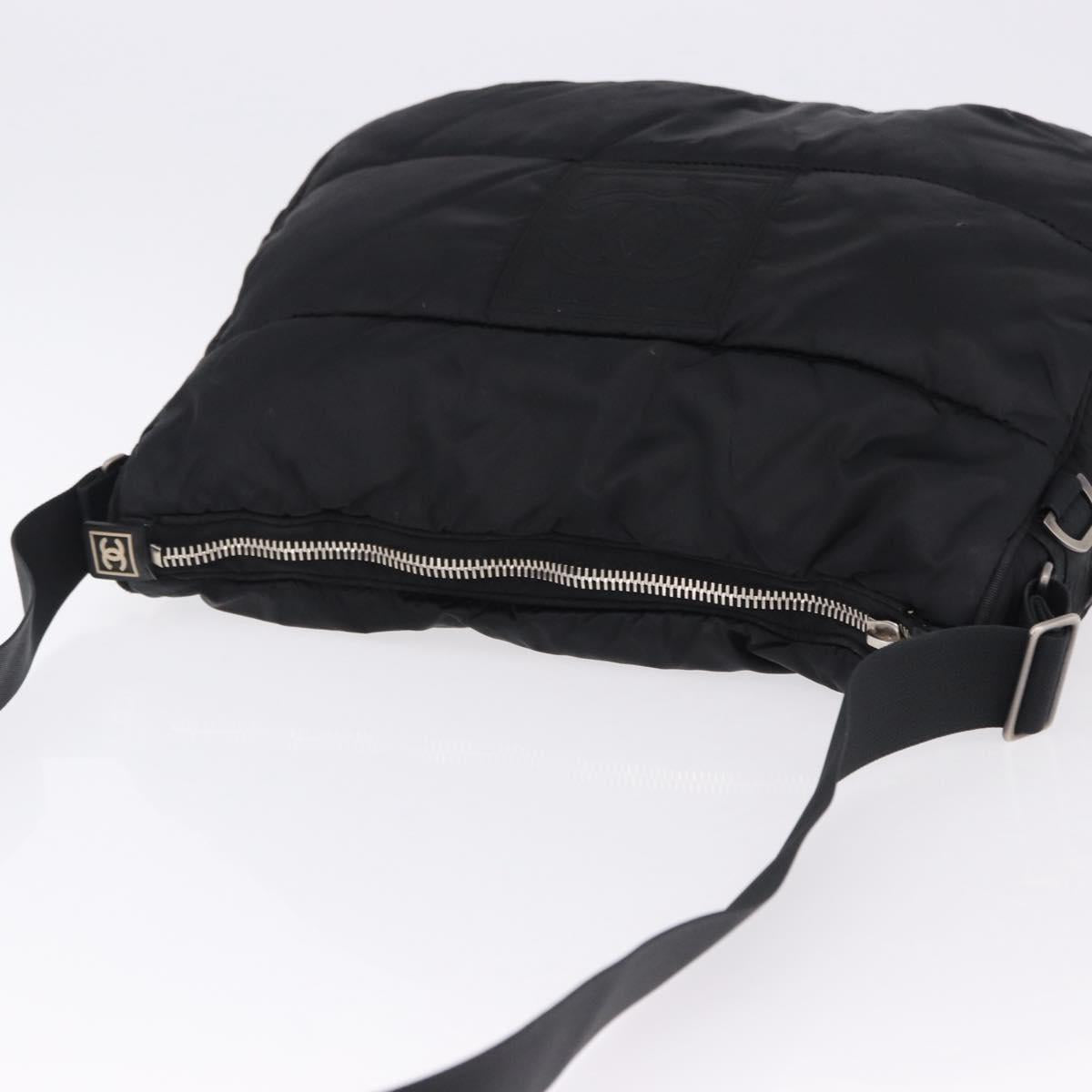 CHANEL Sports Line Shoulder Bag Nylon Black Silver CC Auth bs36495