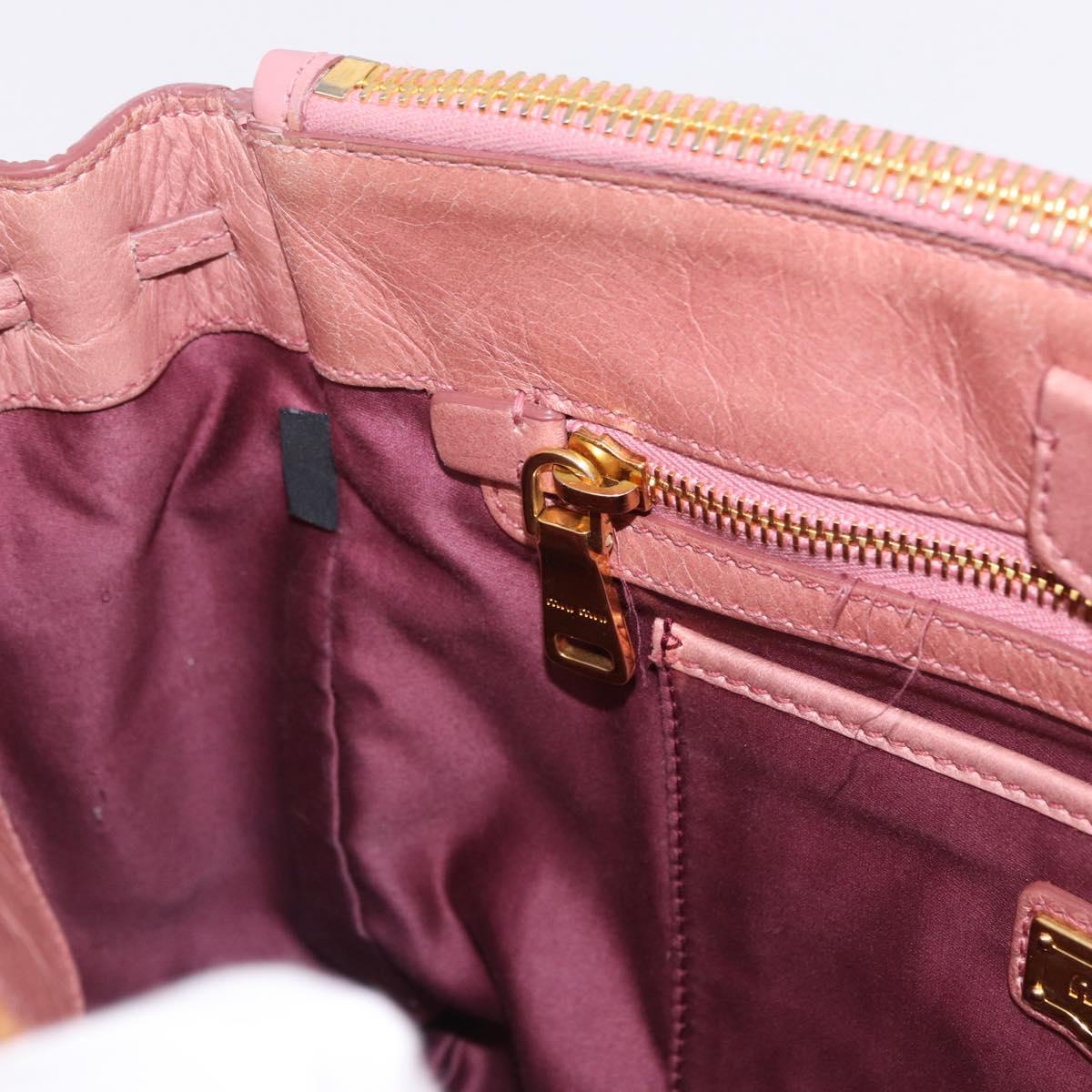 Miu Miu Hand Bag Leather Pink Gold Auth bs36498A