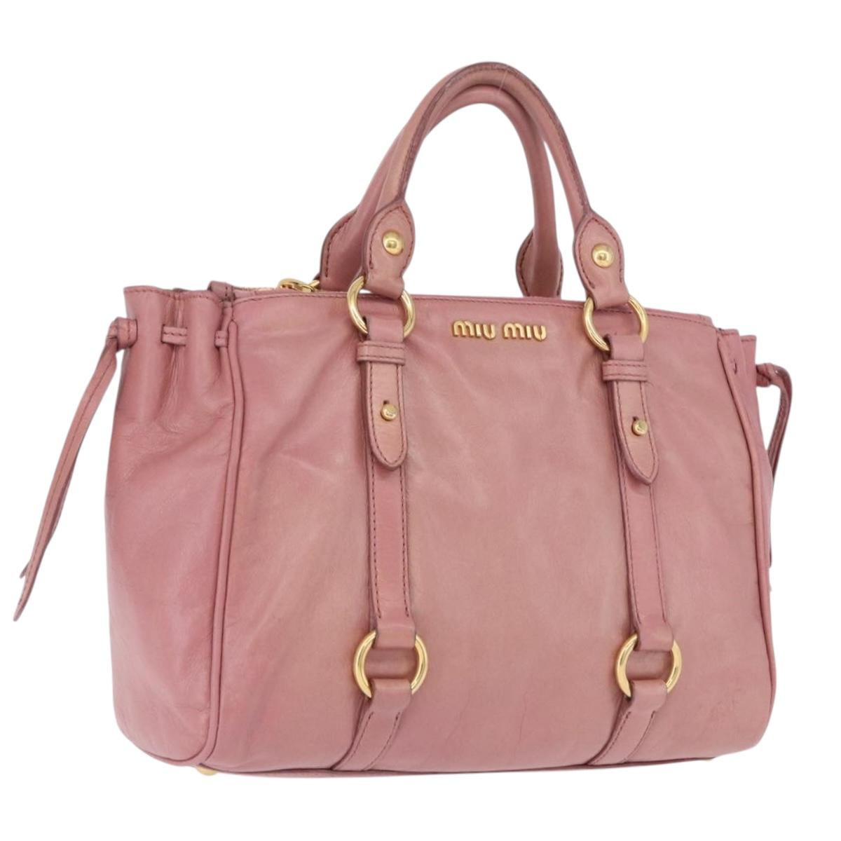 Miu Miu Hand Bag Leather Pink Gold Auth bs36498A