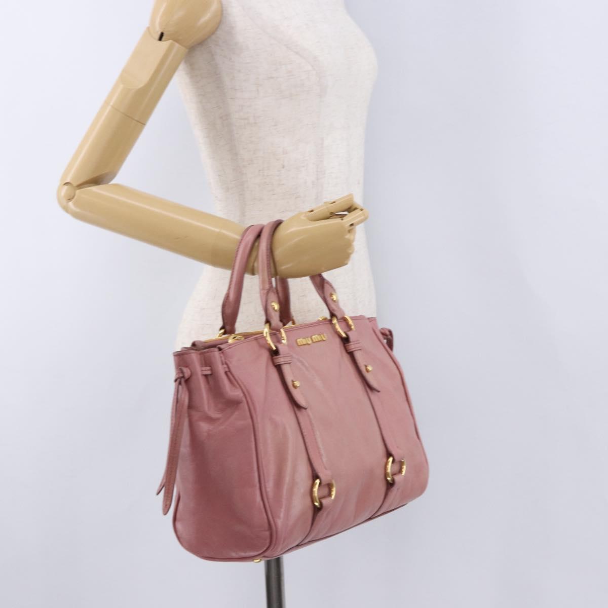 Miu Miu Hand Bag Leather Pink Gold Auth bs36498A