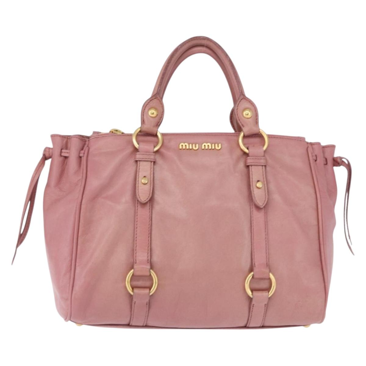 Miu Miu Hand Bag Leather Pink Gold Auth bs36498A