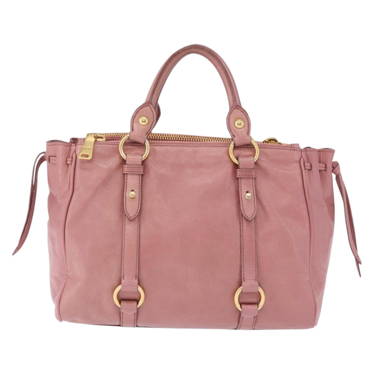 Miu Miu Hand Bag Leather Pink Gold Auth bs36498A