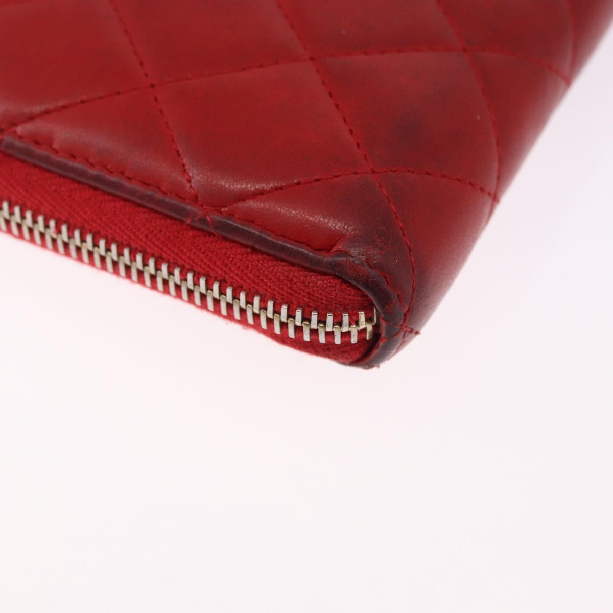 CHANEL Matelasse Camelia Long Wallet Lamb Skin Red Gold CC Auth bs36502
